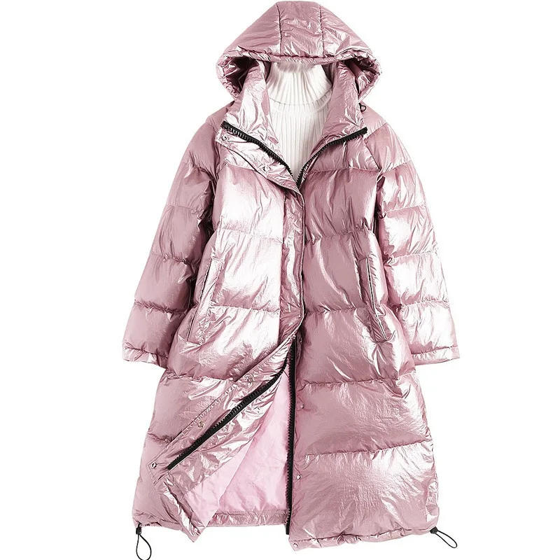 Hat detachable solid white duck down coats 2018 new women winter long down coats