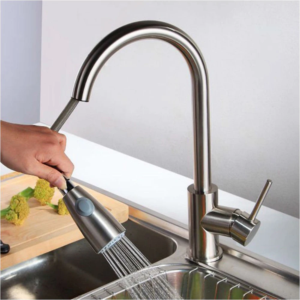 

Kitchen Faucet Silver Single Handle Pull Out Kitchen Tap Single Hole Handle Swivel 360 Degree Water Mixer Tap Mixer Tap Dropship