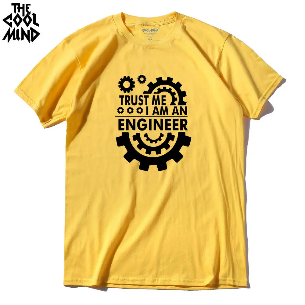 COOLMIND TR0112A, Хлопковая мужская футболка с принтом «TRUST ME I AM AN engineer», повседневная мужская футболка с круглым вырезом, трикотажные топы, футболки - Цвет: YEW