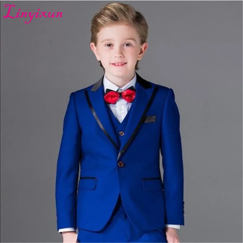 Linyixun синий жених Выпускной костюм Homme мальчик 3 шт. Terno Masculino Trajes De Hombre Детский для