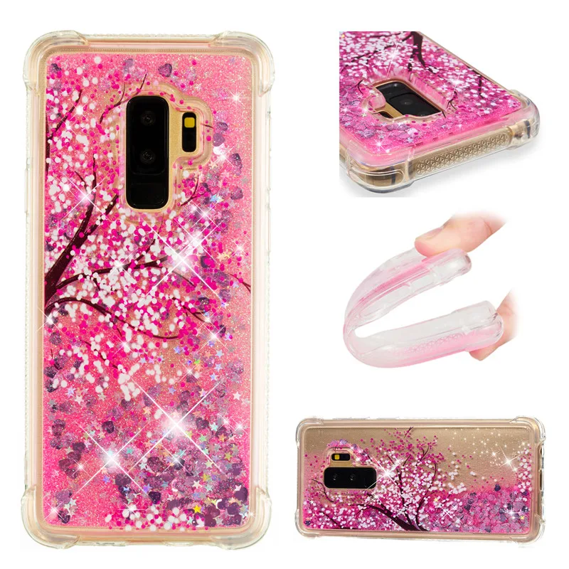 Liquid Case for Samsung Galaxy A6 A8 Plus 2018 S8 S9 Plus S6 S7 Edge Note8 Note9 S5 S6edge Glitter Love Silicone PC Full Cover (53)