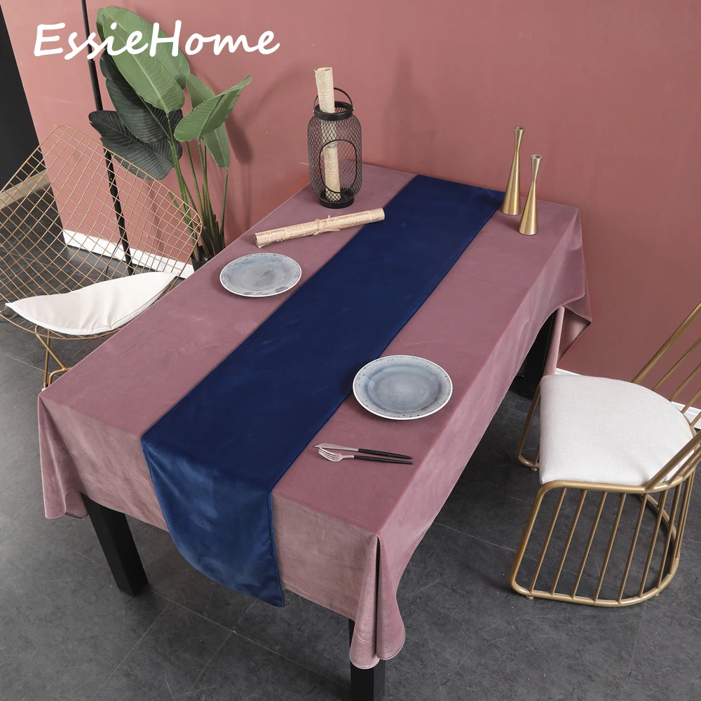 

ESSIE HOME Royal Blue Dark Blue Vivid Blue Single Side Matte Velvet High End Table Runner Wedding Decoration Placemat