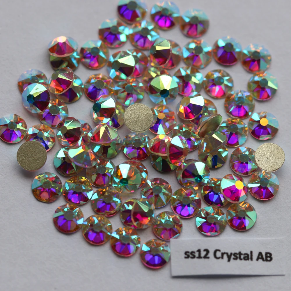 

1440pcs/Lot, AAA Quality New Facted (8 big + 8 small) ss12 (3.0-3.2mm) Crystal AB Nail Art Glue On Non Hotfix Rhinestones