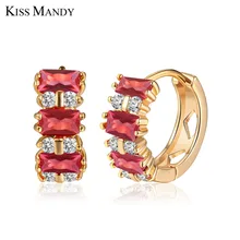 KISS MANDY роскошные женские серьги ААА Красный кубический циркон Идеальный полированный золотой цвет модные серьги, украшения для женщин JE41