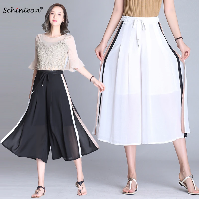 Schinteon Women Casual Loose Calf Length Pants High Waist