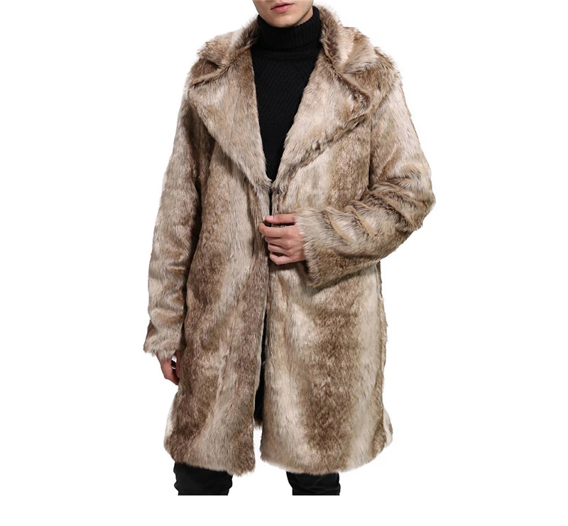 New autumn winter foreign trade men's suit collars imitation fur coat long sleeve men's woollen coat long style (4)