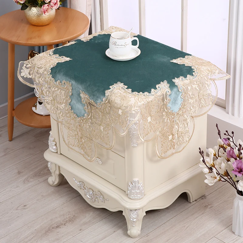 

European Water Soluble Lace Tablecloth Refrigerator Washing Machine Bedside Table Cloth Dust Velvet Cover Towel Fabric Square