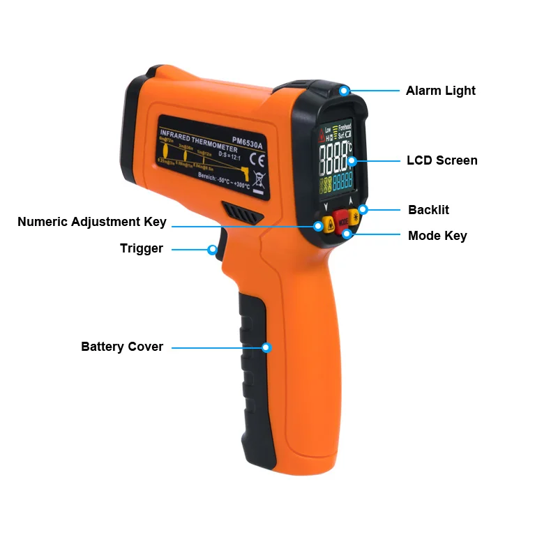 PM6530A лазерный ЖК-цифровой ИК-измеритель температуры пистолет точечный-30~ 300 C Инфракрасный термометр