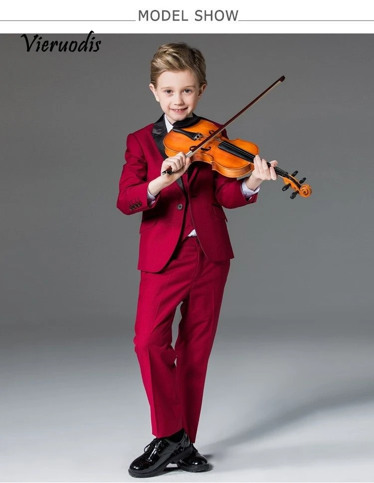 73-1     New Rose Red Performance Concert Costume Wedding Suits For Kids Best Man Tuxedos