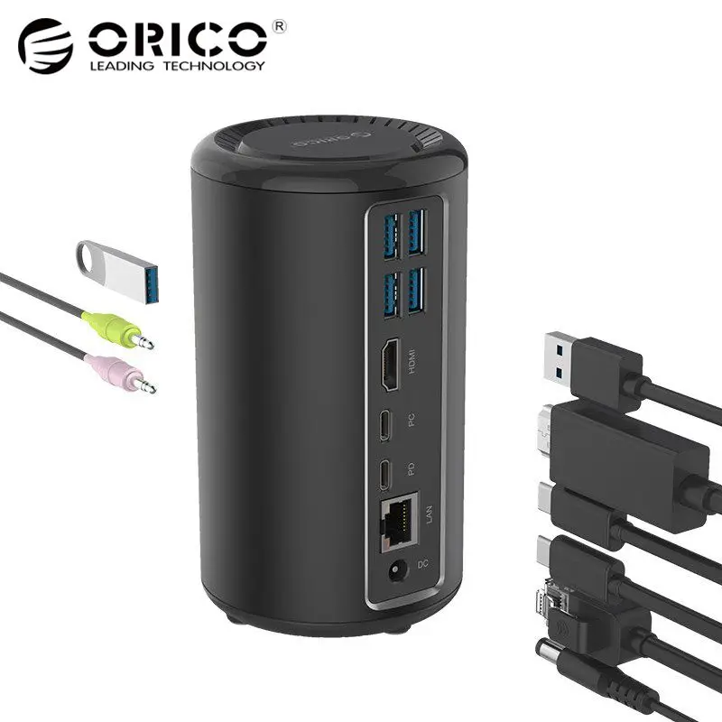 

ORICO Aluminum Cylinder Type-C Universal Docking Station with 6 USB3.0-A & Type-C PD & DC 12V & HDMI 4K