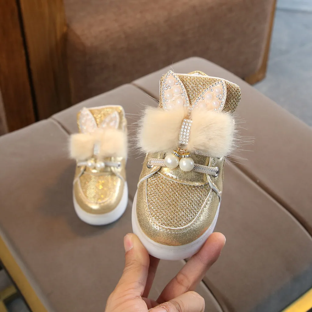 Детская обувь Детские туфли для девочек Повседневное модная Милая обувь с кроликом из мультфильма Нескользящая светодиодный световой Спортивная обувь Кроссовки HOOLER