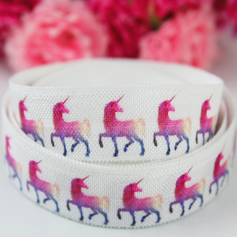 

16mm white elastic webbing unicorn printed fold over elastic ribbon diy handmade hair bows 50 yards