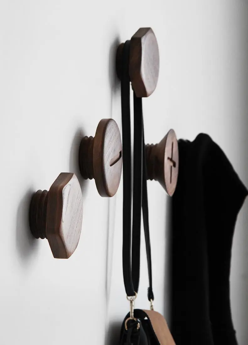 Black Walnut Natural wood robe hooks wall for clothes hanger home decor household storage organizer |