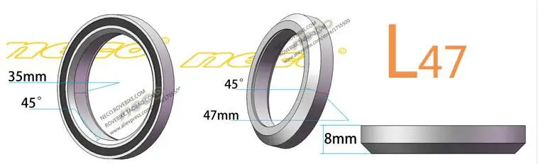 Neco велосипед подшипник гарнитура MTB; р-р 38, 39-41 41,8 43,8 44 46,8 46,9, 47(Европа) 48,9 49 50,8 51 51,8 52 мм Велосипедная вилка дорожный велосипед MTB ремонт - Цвет: L47
