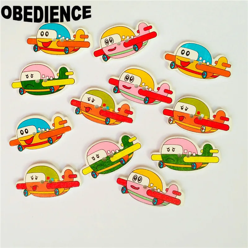 

OBEDIENCE 100Pcs Cartoon Aircraft Shaped Plain Wooden Sewing Buttons, Shell Jewelry Deco Scrapbooking Accessories 33*17MM