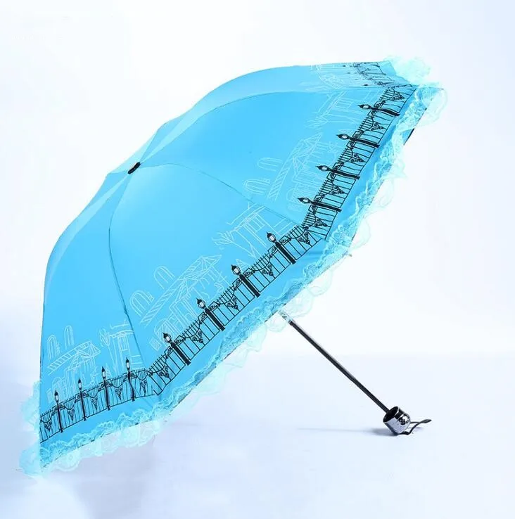 TECHOME кружевной Модный складной ветрозащитный Солнцезащитный Женский зонтик - Цвет: Dark Blue