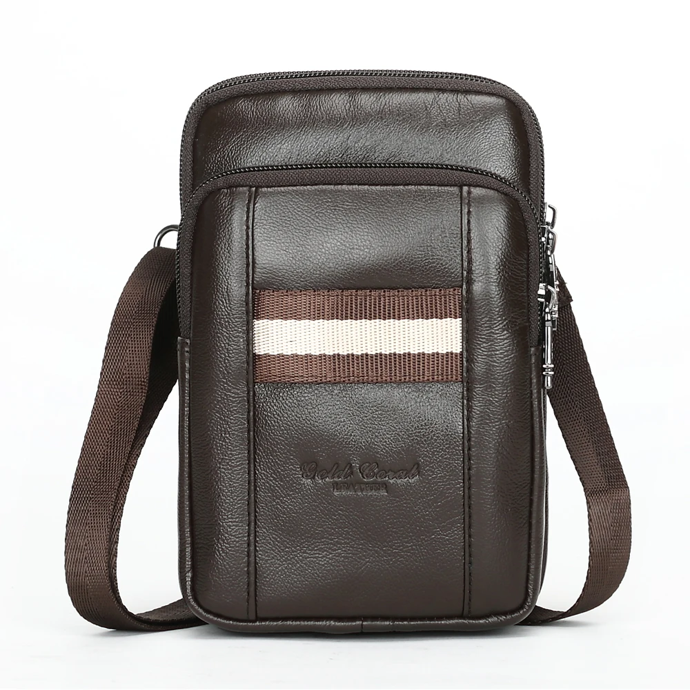 Золото Коралл кожаный ремень Поясные сумки для Для мужчин Малый Мини Crossbody сумка