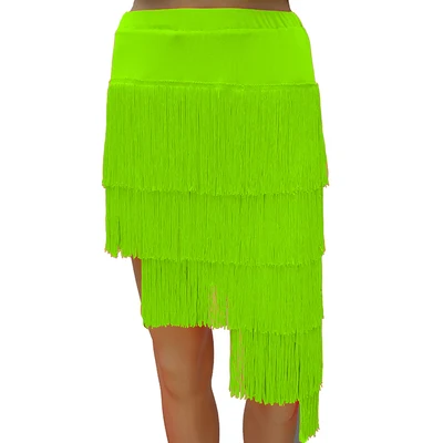 Новое поступление 7 видов цветов Для женщин Обувь для девочек бахрома юбка с бахромой пикантные женские неравные Костюмы для латиноамериканских танцев румба Samba Танго Костюмы для бальных танцев Salsa платье для танцев - Цвет: Fluorescent green