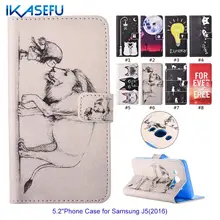 IKASEFU Lovely Cartoon Phone Cases for Samsung Galaxy J5 2016 J510 Cover Wallet Leather Flip Silicone Coque for Galaxy J5 2016