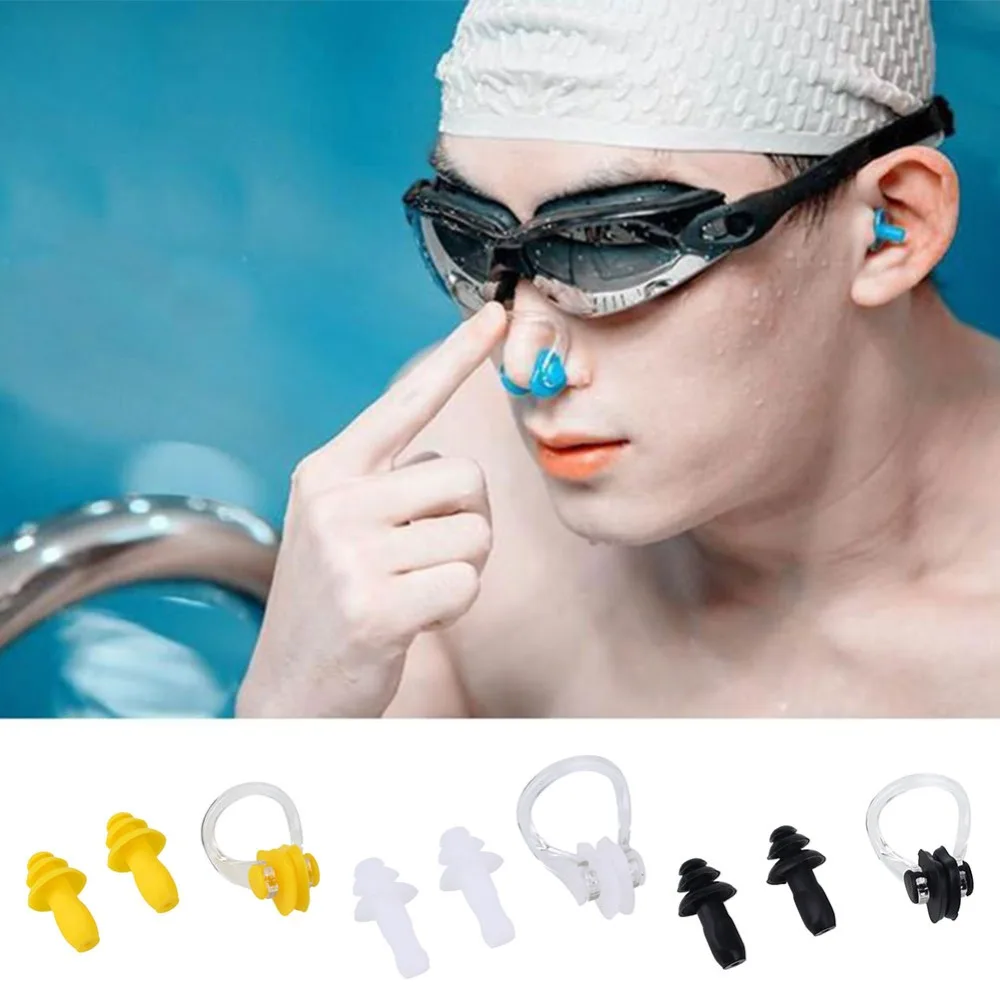 Soft Silicone Swimming Nose Clips + 2 Ear Plugs Earplugs Gear Water Sports Waterproof Set Silicone Earplugs Nose Clip