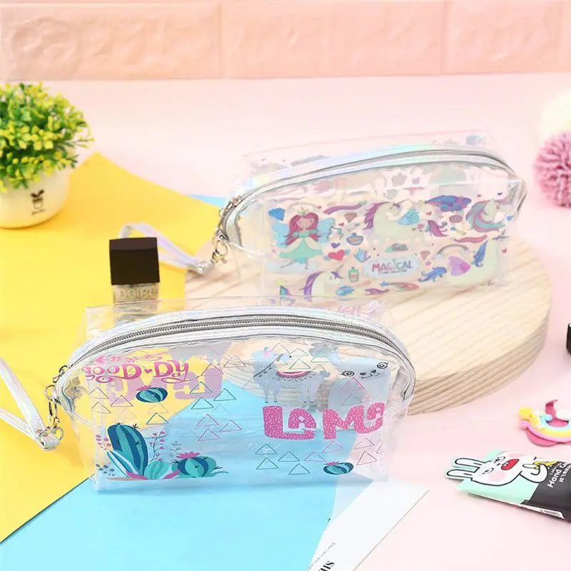 Large Capacity Cute Cosmetic Bag For Women Alpaca Transparent Toiletry Beauty Bag Multifunction Bathing Travel Makeup Wash Kit