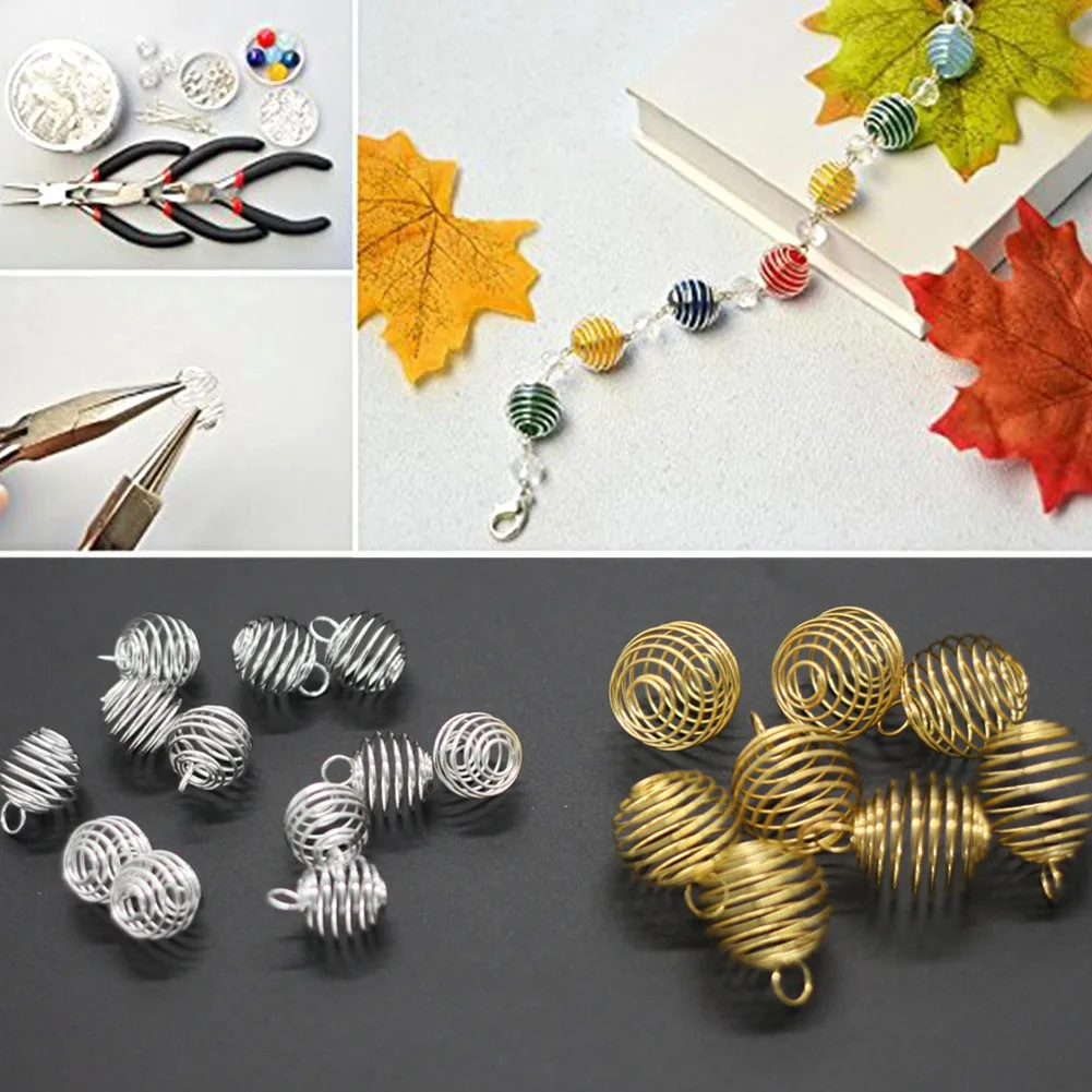 5pcs/10pcs/20Pcs 9mm 15mm 25mm 30mm Silver Plated Spiral Bead Cages Pendants for Jewelry Making