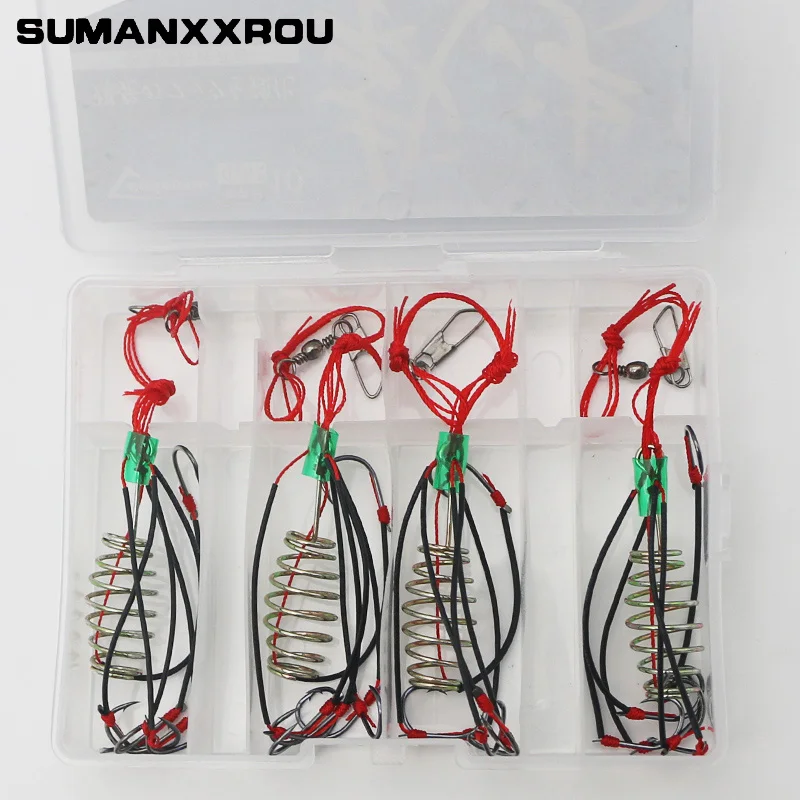 

8Pcs/box High Quality Capture Of Ability Fishing Hook Explosion Fish Hook Fishing Tackle With Black Rubber Lines + Tackle Box