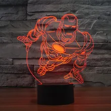 Free Shipping 1 piece 7 Color Changing USB charge 3D Flying IRON MAN Acrylic LED night light illuminated table lamp baby gift