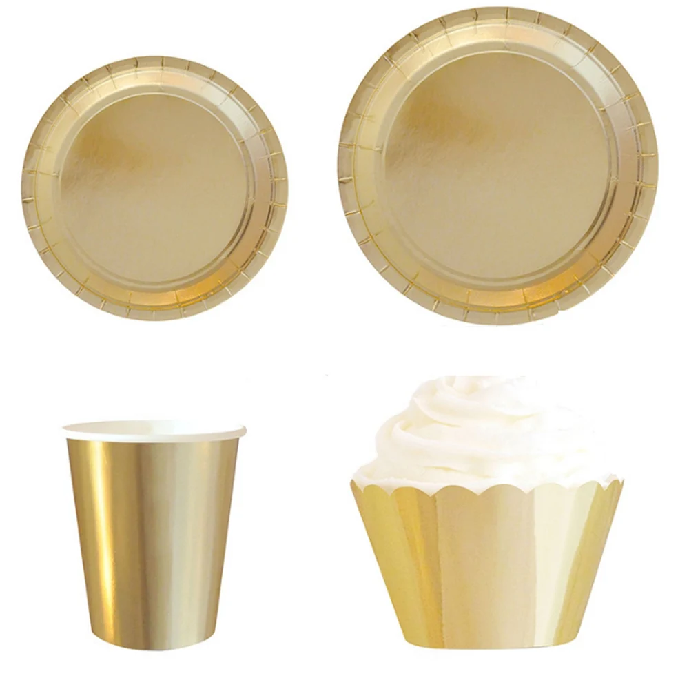 Foil Gold Paper Plates, Food plates, Paper Cups, Gold Cupcake Wrapper