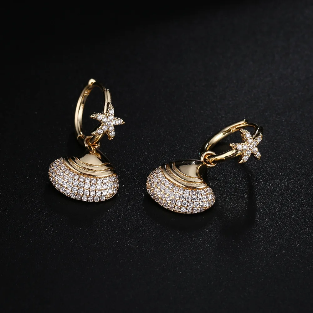 

UMGODLY New Luxury Cubic Zirconia Shell Drop Earring Gold Color Sea Style Starfish Monaco Designer Women Jewelry