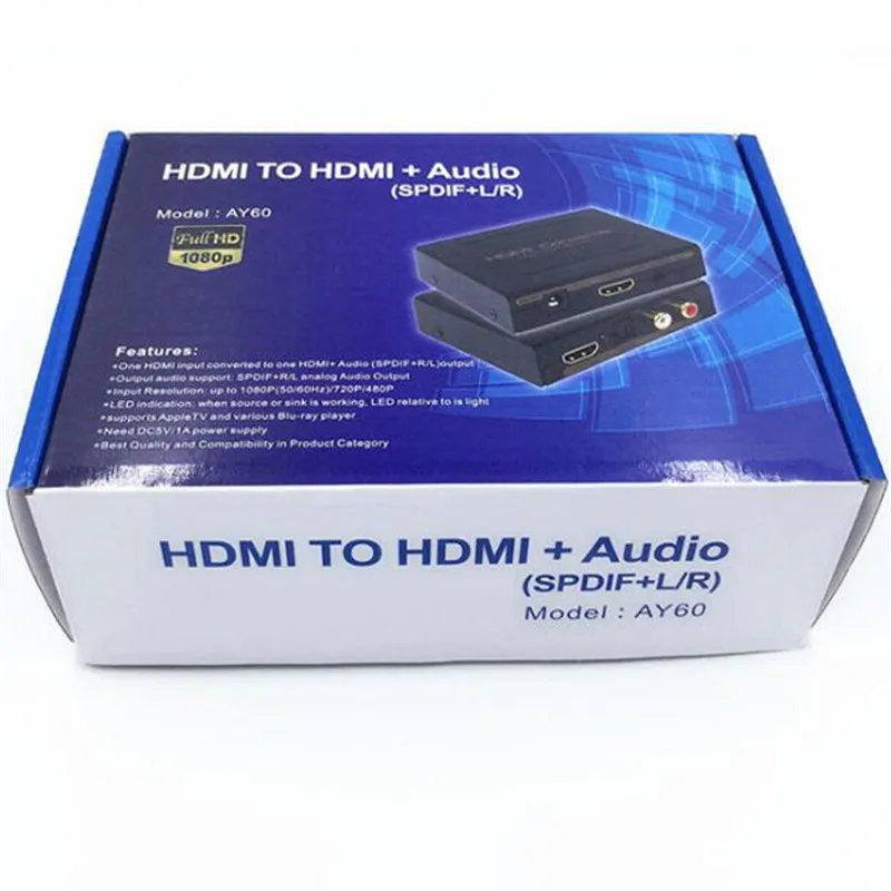  V1.4 HDMI to HDMI Converter Extractor Splitter SPDIF R/L+Video Audio outHDCP Remover US & EU Plug A