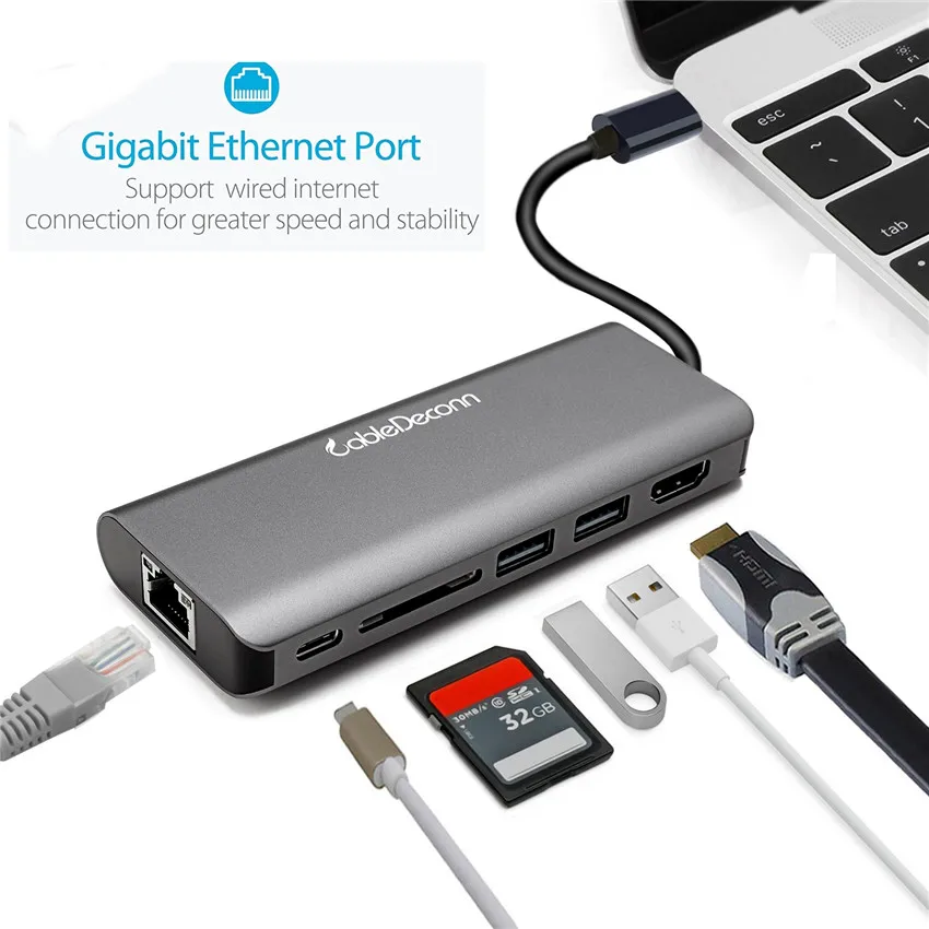 

USB C Hub to HDMI RJ45 Adapter Type C Thunderbolt 3 Adapter for MacBook Samsung Galaxy S9/Note 9 Type C USB 3.0 Hub