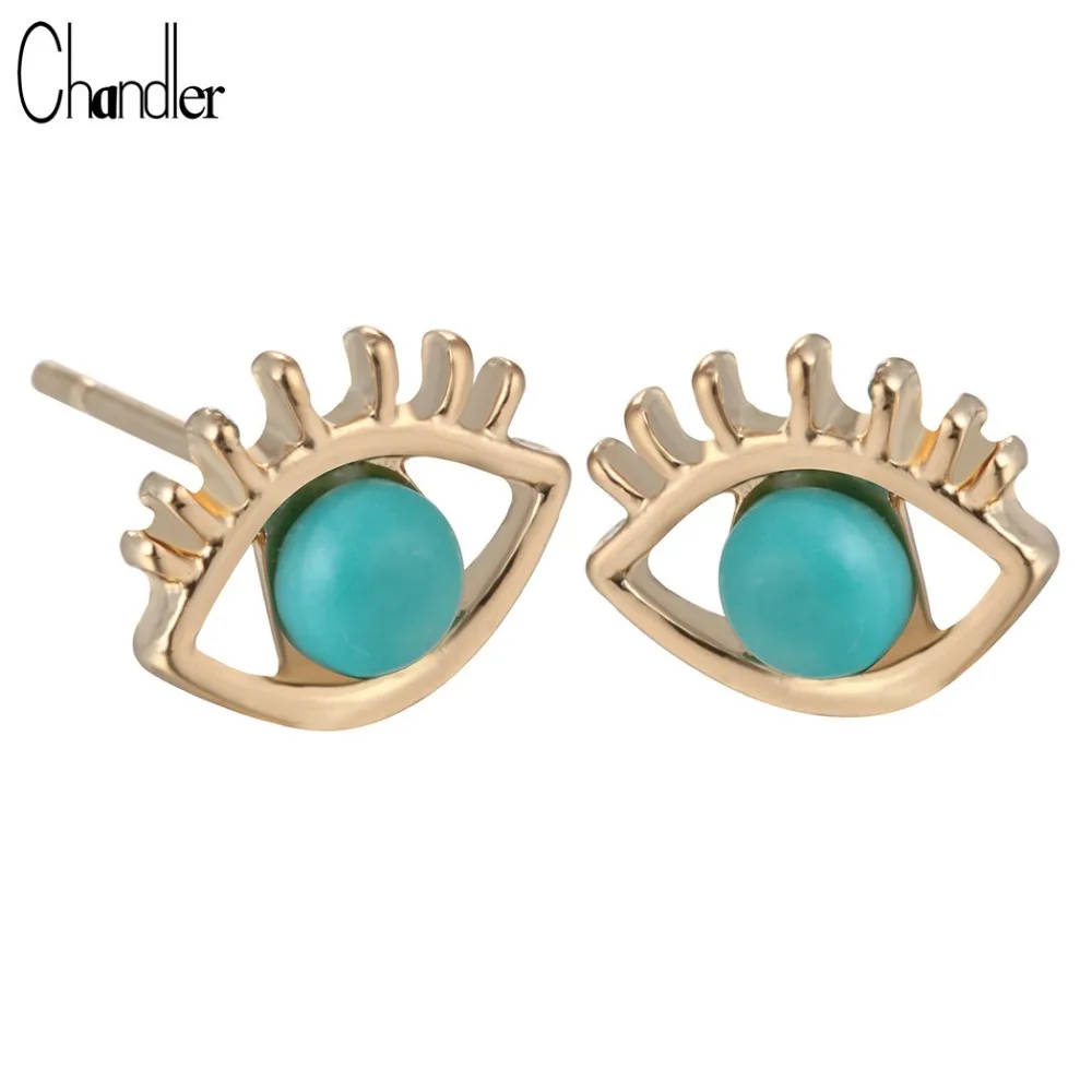 

Chandler Gold Silver Plated Blue Kallaite Maxi Eye Shape Stud Earring For Women Piercing Jewelry Punk Boho Body Brincos Gifts