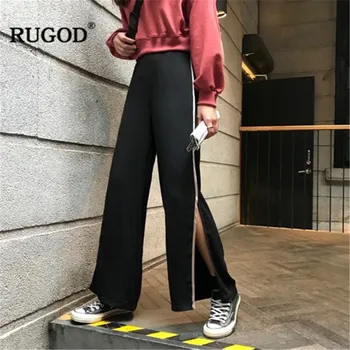 

RUGOD 2019 spring new wide leg pants women Fashion staight full length split sweatpants korean Casual hight waist trousers femme