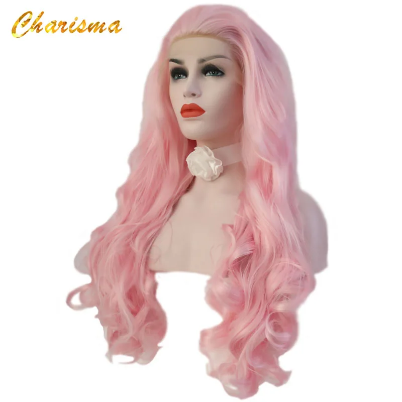 Харизма Синтетические волосы на кружеве парики синтетический розовый тело волна волос Синтетические волосы на кружеве парик чистый Цвет