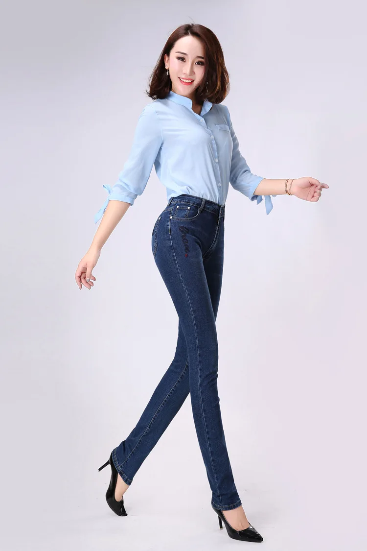 Jbersee, Осень-зима, женские джинсы с высокой талией, обтягивающие джинсы, женские джинсовые штаны размера плюс, Стрейчевые джинсы с вышивкой для женщин