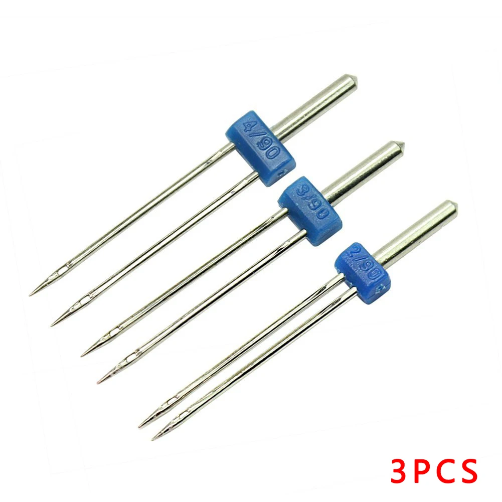 

Hot 3pcs Double Twin Needle Sewing Machine Needles Lot Size 2.0/90, 3.0/90, 4.0/90