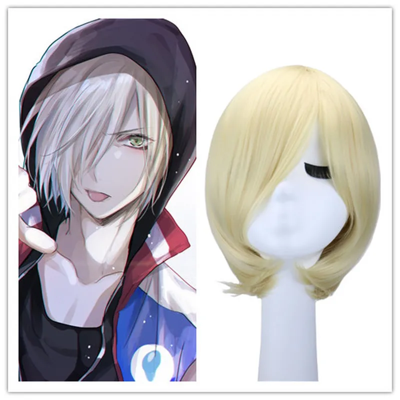 

Men Anime Cosplay Wig Male Short YURI!!! on ICE Yuri On Ice Yuri Plisetsky Synthetic Hair Cos Blonde Wigs Peruca Pelucas