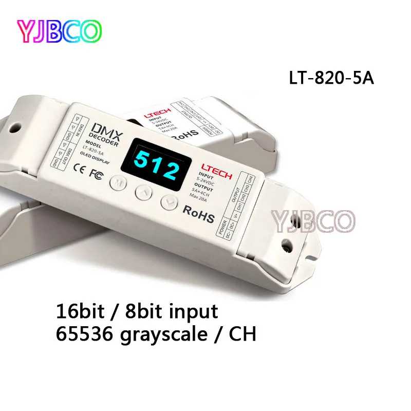

LT-820-5A; led CV DMX-PWM Decoder Dimmer;8/16 bits optional,OLED Display 4channel;5A*4channel MAX 20A output