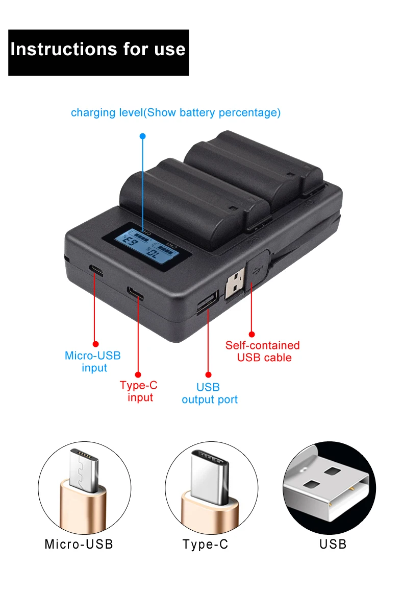 Palo EN-EL15 светодиодный дисплей литий-ионный аккумулятор зарядное устройство с usb-кабелем для Nikon 1 V1 D600 D610 D750 D800 D810 D810A и т. Д