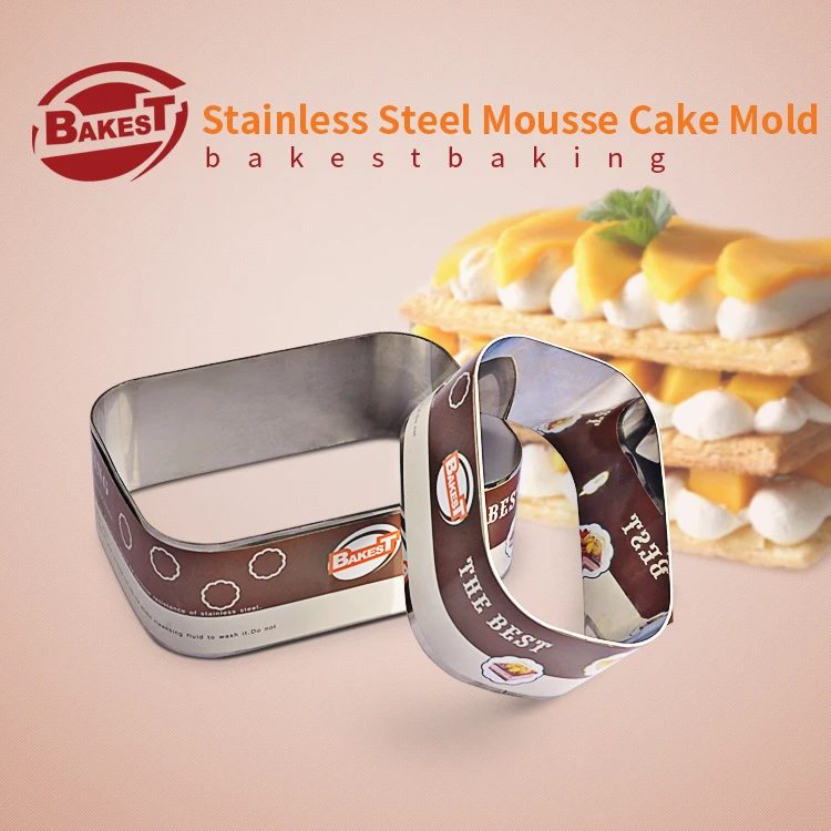 

BAKEST Two Sizes Per Set Food Grade Stainless Steel Mousse Ring Cake Baking Mold Rectangular Shape Cake Tools