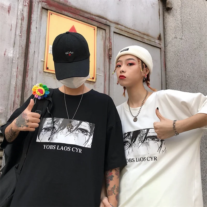 

2019 Korean Matching Couple Clothes Autumn Summer Loose letter Tops Casual Black White T-Shirt Cute Couple T Shirts For Lovers