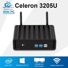 Мини рабочего Intel Celeron 3205U Мини-ПК Win 10/8/7 офис игровой компьютер низкой Мощность безвентиляторный HDMI HTPC ТВ коробка Computador PC