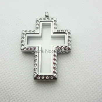 

Free shipping Stainless Steel cross magnet closure rhinestone Floating Locket charm Floating Locket pendant