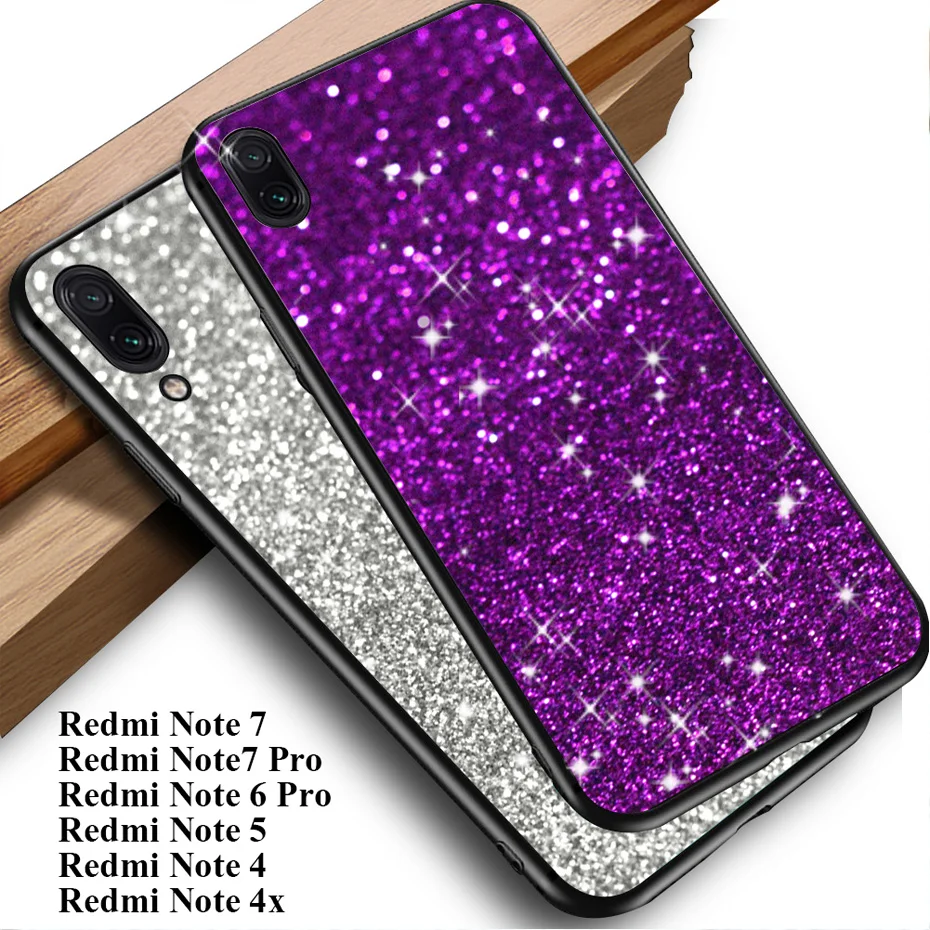 

Case for Xiaomi Redmi Note 7 6 Pro 5 Plus 4x 4 S2 Y2 Global version phone cases cover on Redmi note 7 silicon TPU Glitter