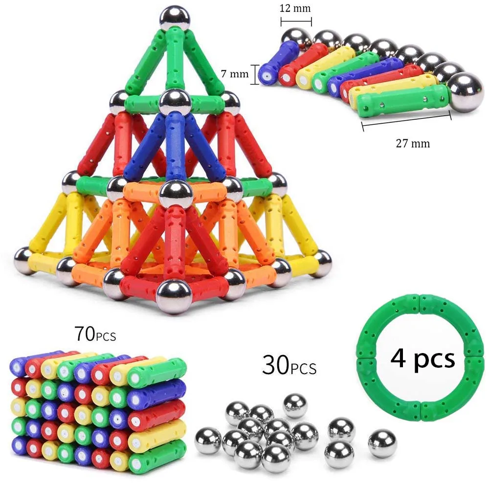 104 шт. DIY магнитные строительные игрушки магнитные шарики и ABS магнитные палочки строительные игрушки для детей, дизайнерские развивающие игрушки
