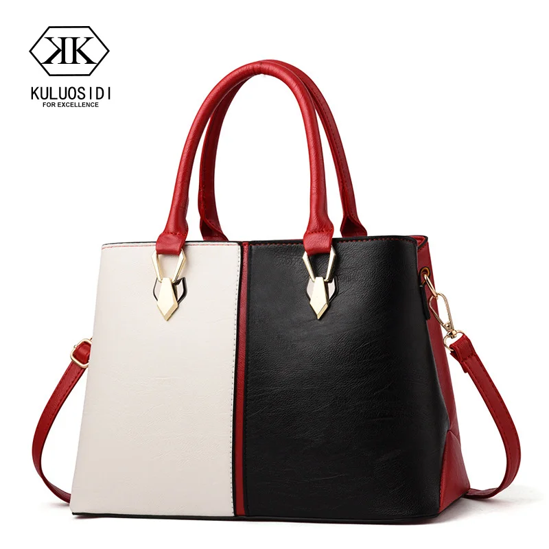 

Contrast Color Women Leather Handbags Elegant Patchwork Bags Shoulder Bag For Women 2018 Sac a Main Ladies Hand Bags