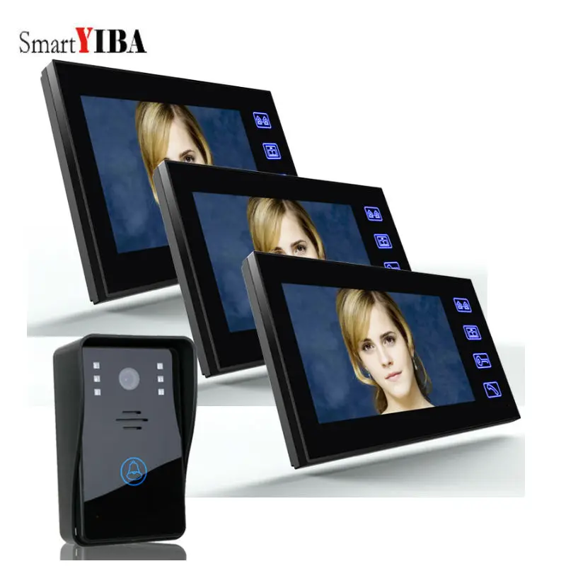 

SmartYIBA 7"Color Lcd Video Door Bell IR Camera Louder Speaker Intercom Wired Doorbell Video Doorphone 3 Touch Monitors Kits