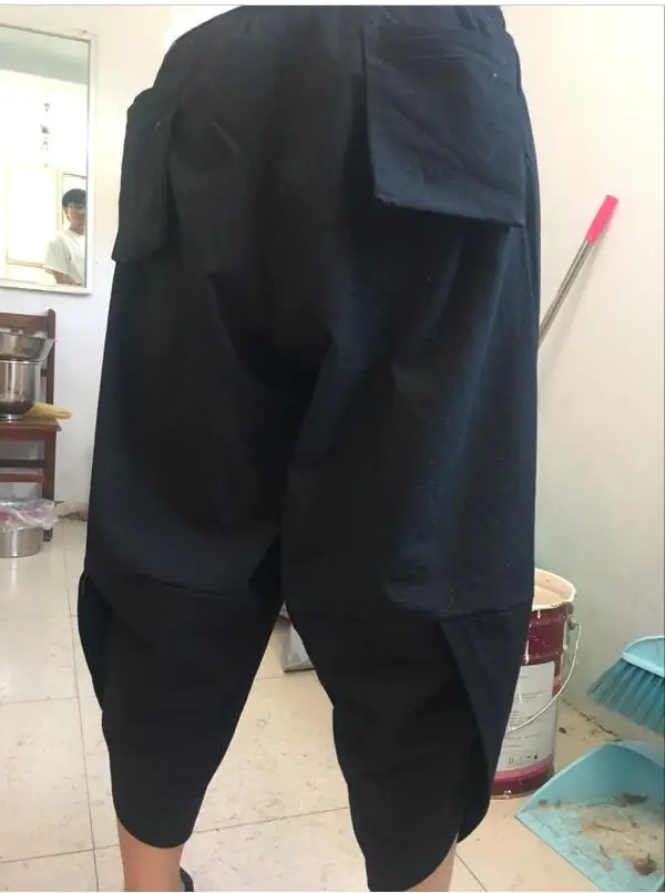 M-5XL мужской одежды Большие размеры из хлопка и льна случайные свободные штаны-шаровары шаровары Большой промежности Штаны одноцветное Цвет Drawstring Штаны