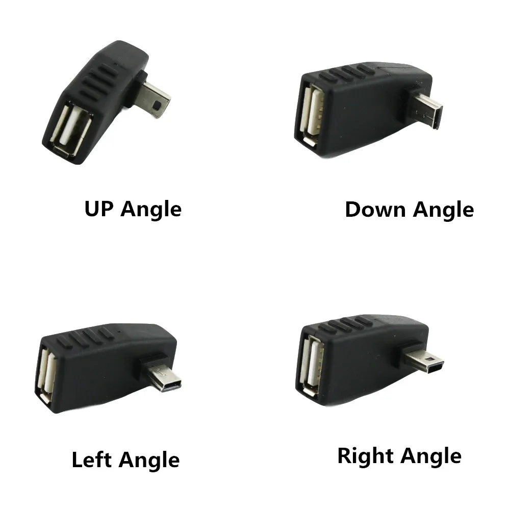 

5x Mini USB 5Pin B Male to USB 2.0 Type A Female OTG Host Adapter Left/Right/UP/Down Angle Black